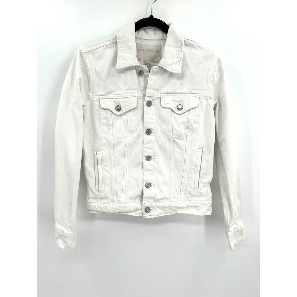 LUCKY BRAND *Flawed White Denim Trucker Jean Jacket Distressed 100% Cotton Small